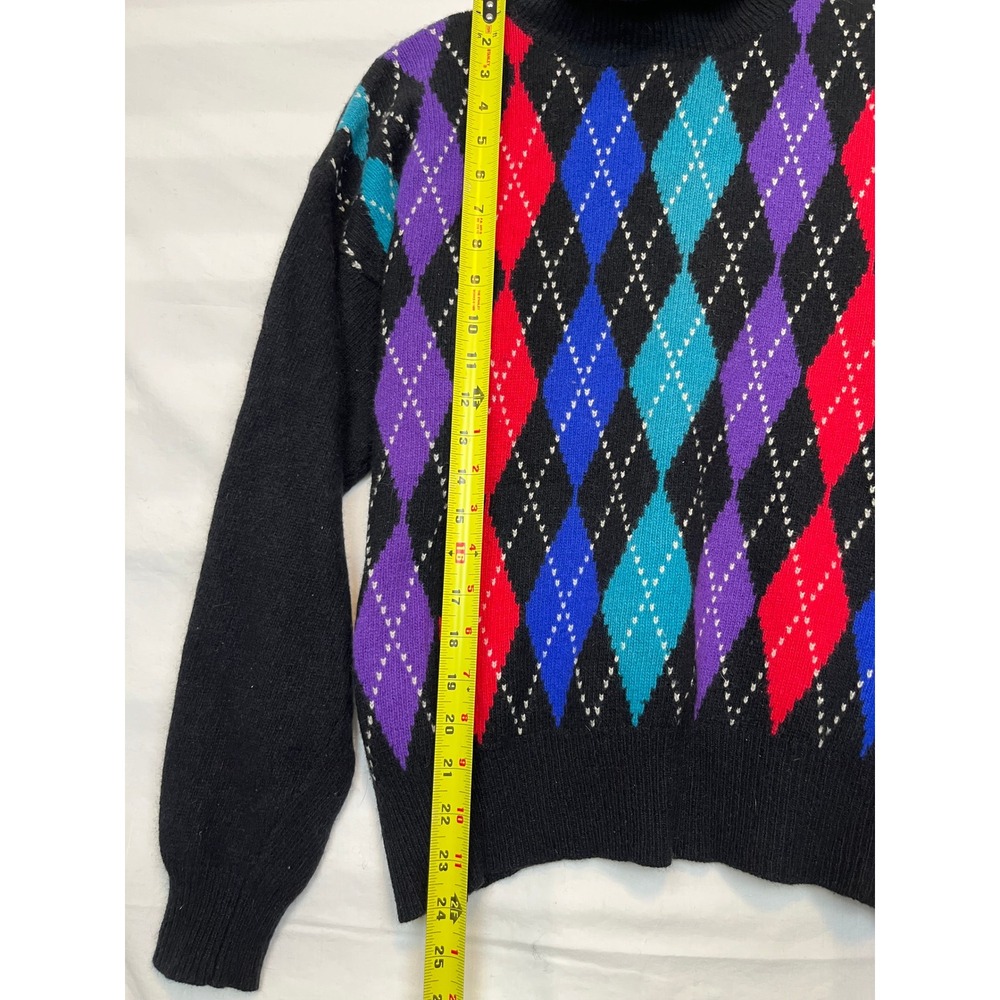 VTG Rafaella Argyle‎ Turtleneck Fuzzy Artsy Angora Lambswool Dark Academia 80s L - Picture 5 of 9